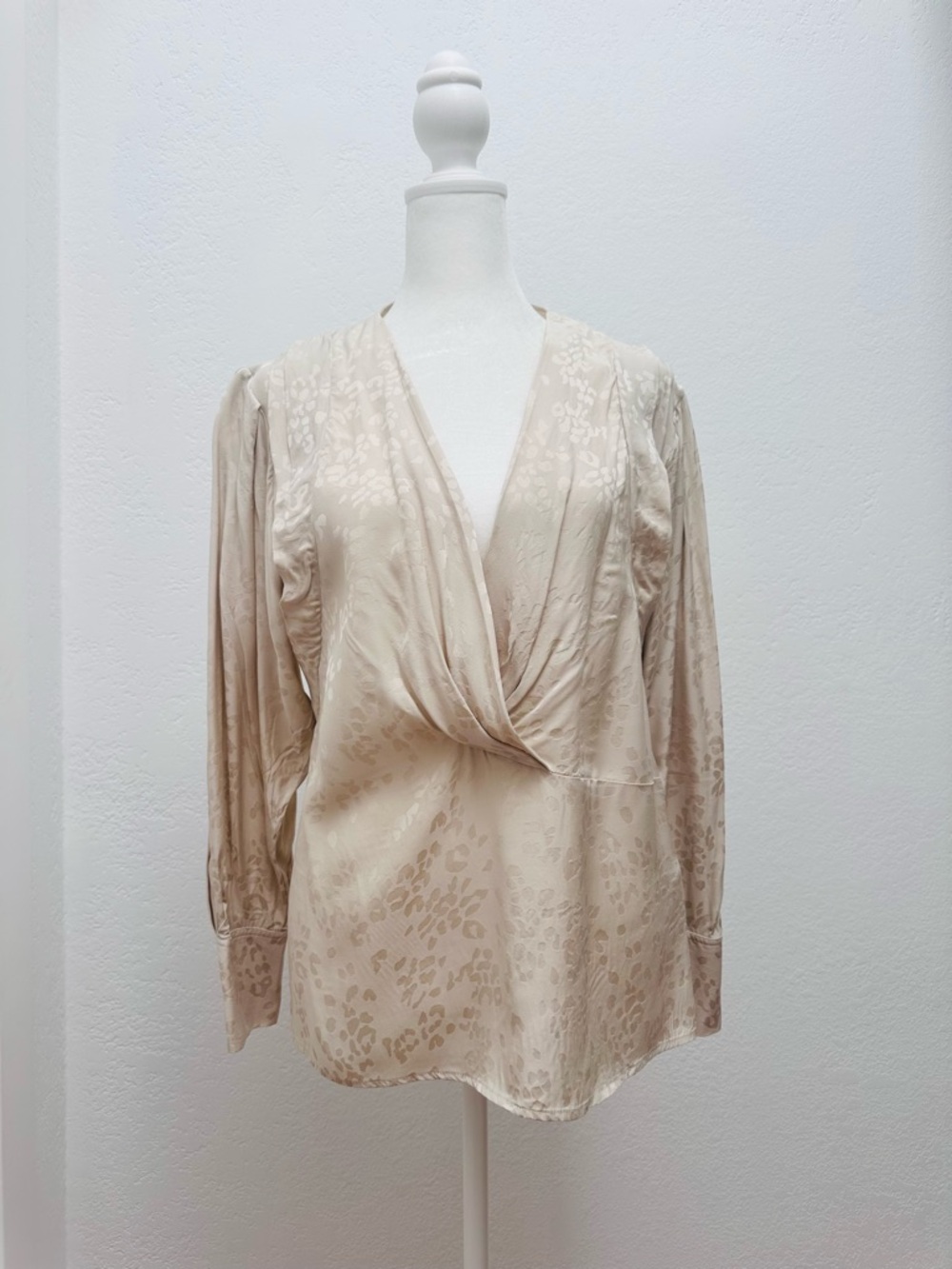 IRO Cream Draped V-Neck Satin Blouse